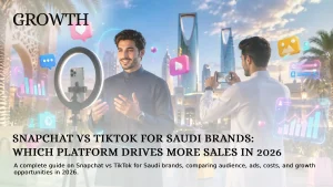 Comparison of Snapchat vs TikTok for Saudi brands showing social media marketing, advertising, influencer campaigns, and audience engagement in Saudi Arabia.