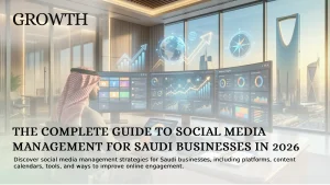 Social media management for Saudi businesses guide showing digital marketing strategy and analytics